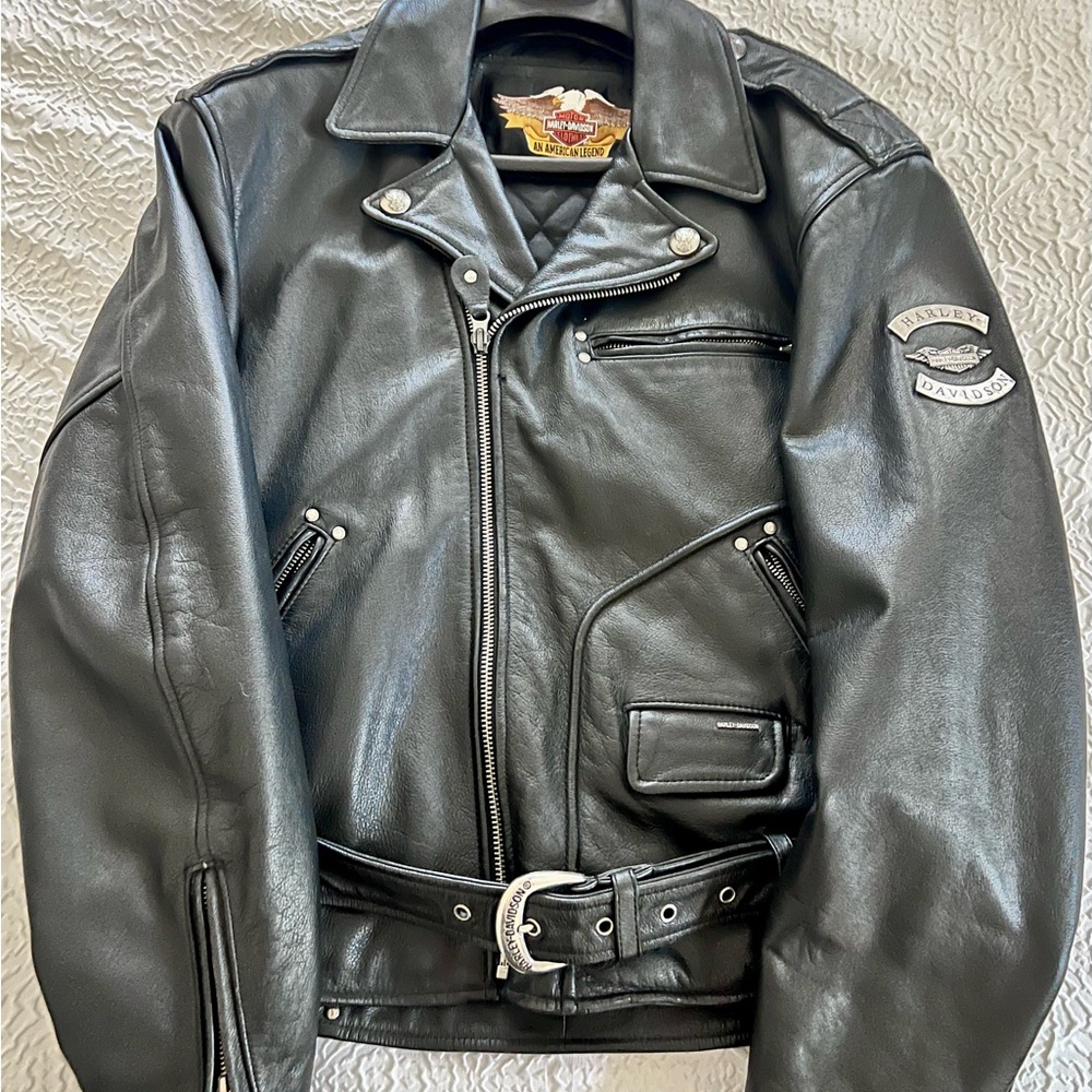 Harley-Davidson Black Bomber Jacket with Genuine Leather and Asymmetrical Zipper